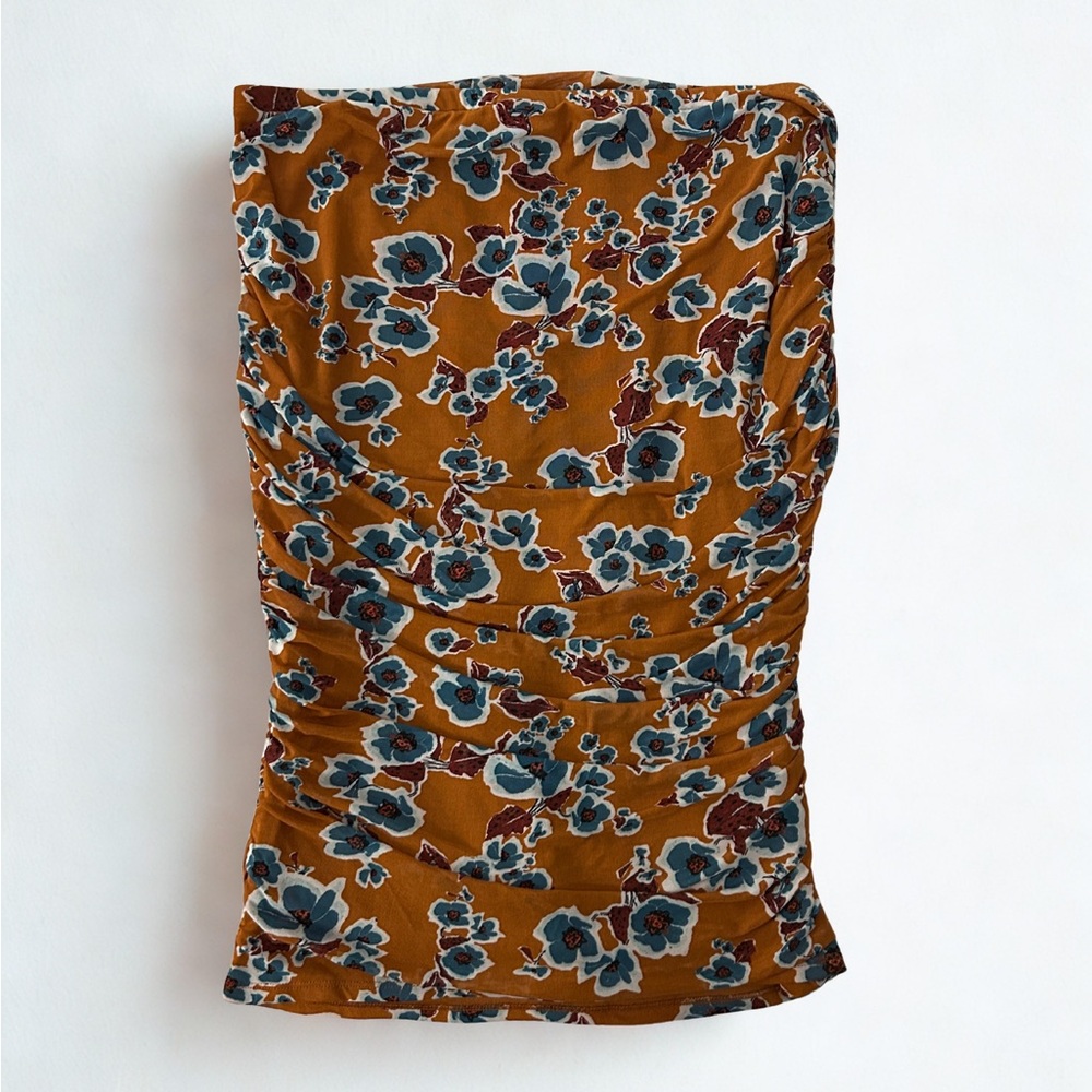 Ava & Viv (Preowned) Floral Bodycon Skirt in Orange and Blue Plus Size
